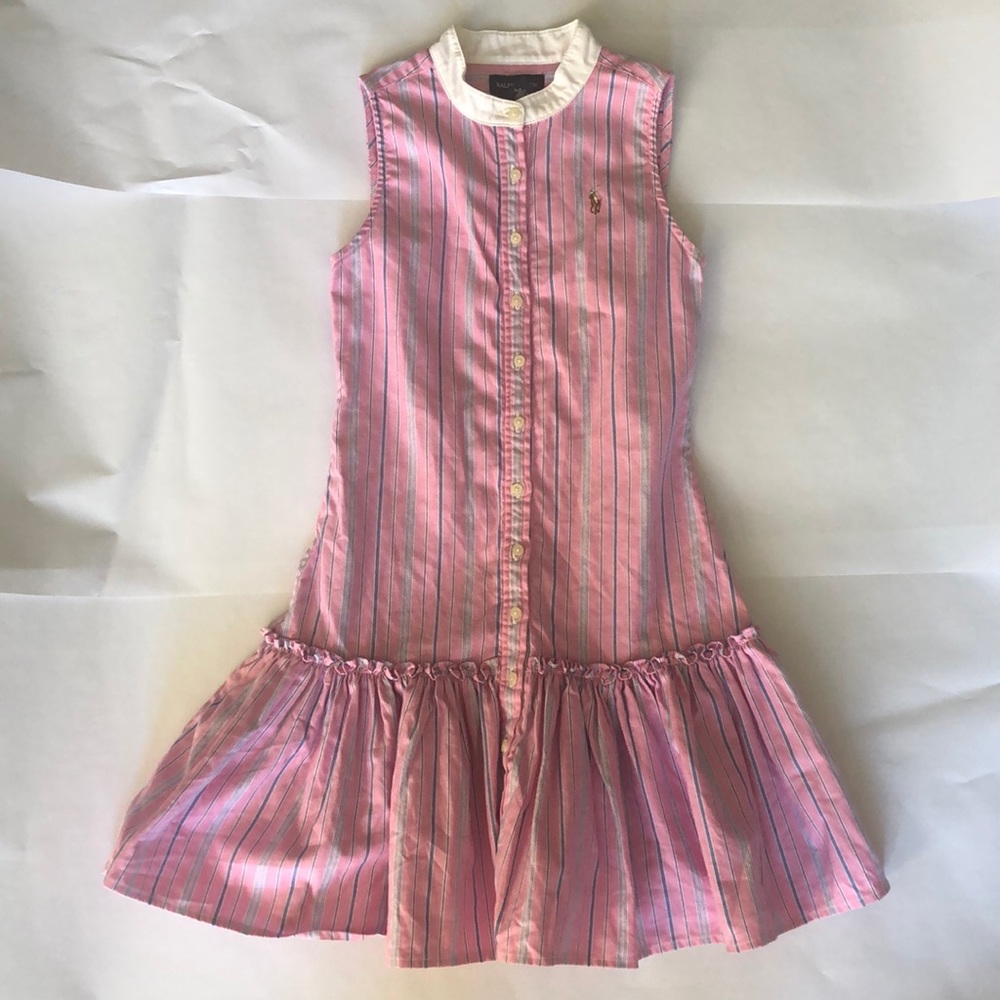 Ralph Lauren Girls pink striped dress Sz 8
